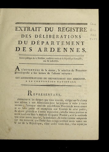 Extrait du registre des de libe rations by Ardennes (France) cover