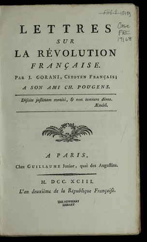 Lettres sur la Re volution franc ʹaise par J. Gorani, citoyen franc ʹais, a son ami Ch. Pougens by Giuseppe Gorani cover