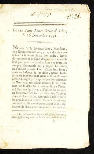 Copie d'une lettre e crite d'Arles, le 26 novembre 1791 by Arles (France) cover