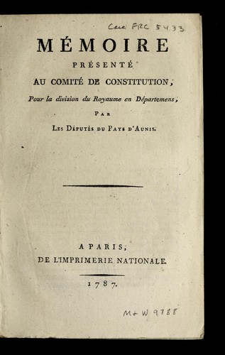 Me moire pre sente  au Comite  de constitution by Aunis (France) cover
