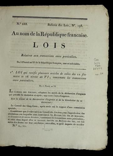 Lois relatives aux transactions entre particuliers by France cover