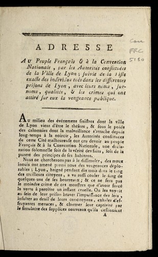 Adresse au peuple franc ʹois & a   la Convention nationale by Lyon (France) cover