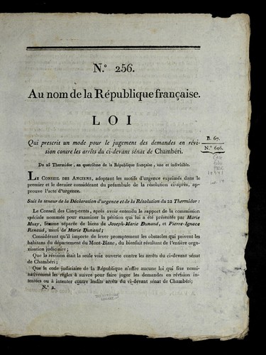 Loi qui prescrit un mode pour le jugement des demandes en re vision contre les arre ts du ci-devant se nat de Chambe ri by France cover