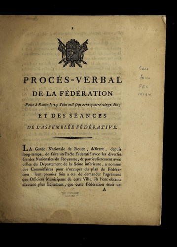 Proc`es-verbal de la fe de ration faite `a Rouen le 29 juin mil sept cent-quatre-vingt-dix