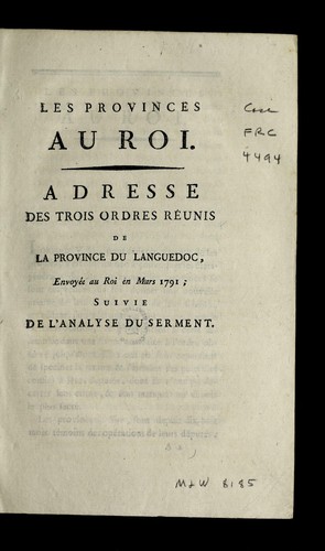 Les provinces au roi by Languedoc (France) cover