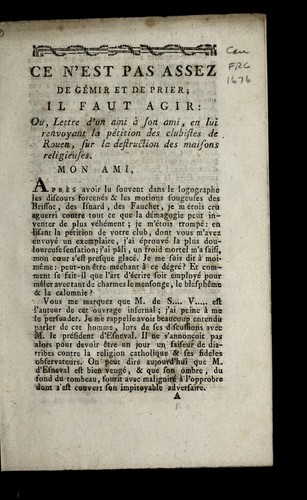 Ce n'est pas assez de ge mir et de prier; il faut agir by Rouen (France) cover