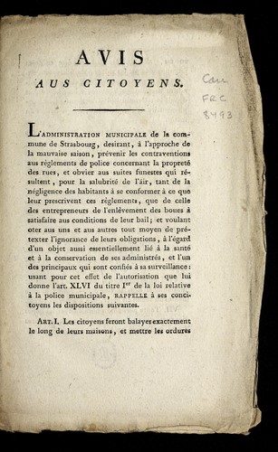 Avis aus [i.e. aux] citoyens by Strasbourg (France) cover