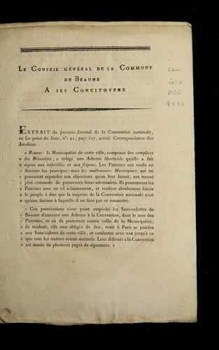 Le conseil ge ne ral de la commune de Beaune a ses concitoyens by Beaune (France) cover