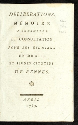 De libe rations, me moire a consulter pour les e tudiants en droit, et jeunes citoyens de Rennes by Rennes (France) cover