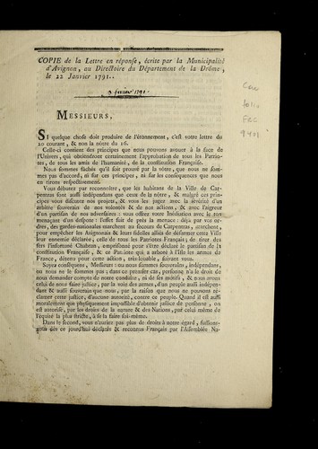 Copie de la lettre en re ponse by Avignon (France) cover
