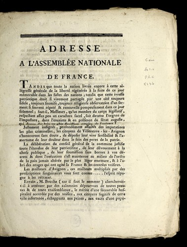 Adresse a l'Assemble e nationale de France