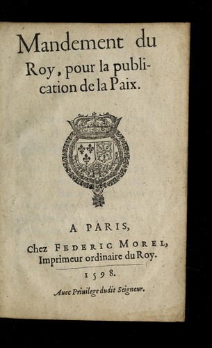 Mandement du Roy, pour la publication de la paix by France cover