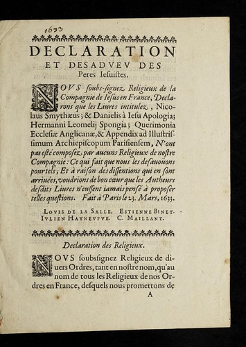 Declaration et desadvev des Peres Iesuistes by Jesuits. France cover
