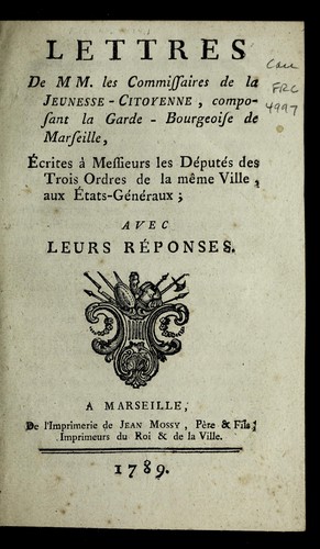 Lettres de MM. les commissaires de la jeunesse-citoyenne by Marseille (France) cover