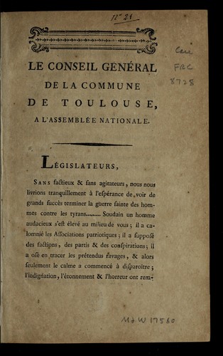Le conseil gene ral de la commune de Toulouse by Toulouse (France) cover