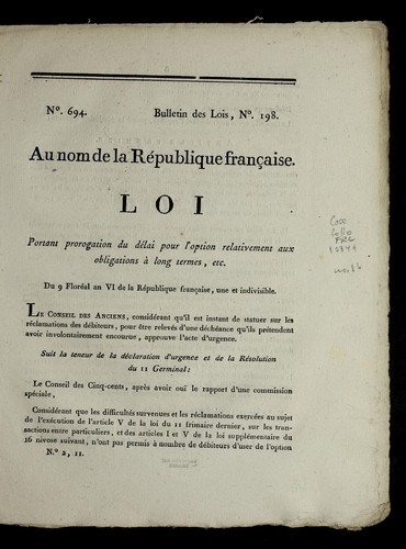 Loi portant prorogation du de lai pour l'option relativement aux obligations a   long termes, etc by France cover