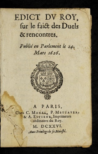 Edict dv Roy, sur le faict des duels & rencontres by France cover