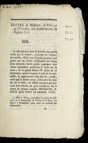Lettre de messieurs, de Privas en Vivarois by Privas (France) cover