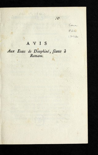 Avis aux Etats de Dauphine , se antes a   Romans by Dauphine  (France) cover