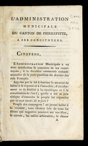 L'administration municipale du canton de Pierrefitte, a ses concitoyens by Pierrefitte (France) cover