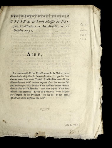 Copie de la lettre adresse e au roi by France. Ministres cover
