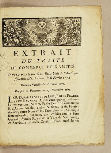 Extrait du traité de commerce et d'amitié conclu entre le roi & les Etats-Unis de l'Amérique Septentrionale, à Paris, le 6 février 1778 by France cover