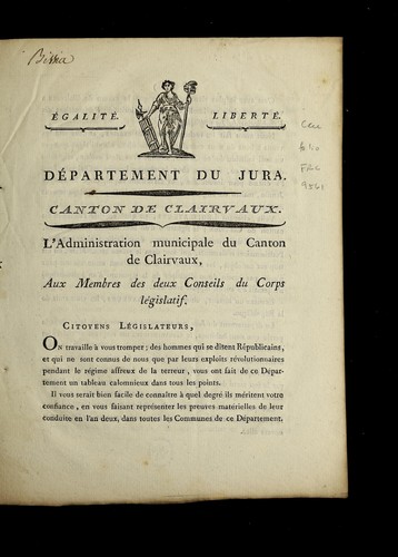 ... L'administration municipale du canton de Clairvaux by Clairvaux (France) cover