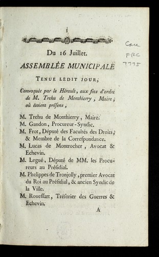 Du 16 juillet [1789] by Rennes (France) cover