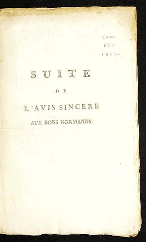 Suite de l'Avis sincere aux bons Normands by Normandy (France) cover