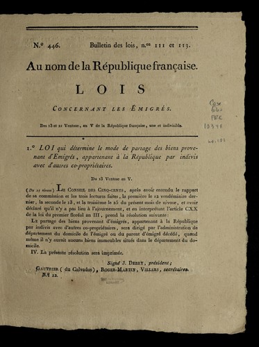 Lois concernant les e migre s by France cover