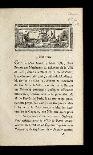 Supple ment aux premi`eres observations by Paris (France) cover
