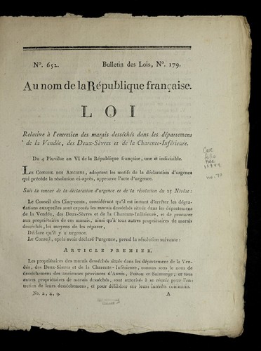Loi relative a   l'entretien des marais desse che s dans les de partemens de la Vende e, des Deux-Se  vres et de la Charente-Infe rieure by France cover