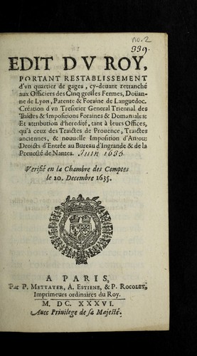 Edict du roy, portant restablissement d'vn quartier de gages by France cover