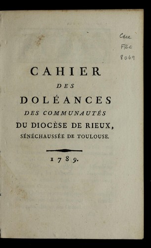 Cahier des dole ances by Rieux (France) cover