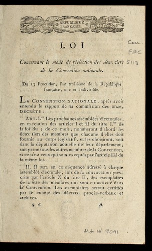 ... Loi concernant le mode de re e lection des deux tiers de la Convention nationale by France cover