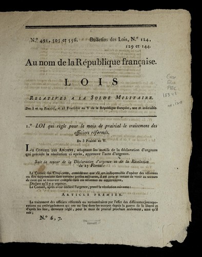 Lois relatives a la solde militaire by France cover