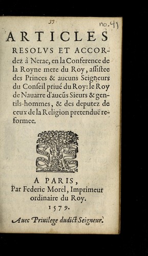 Articles resolvs et accordez a   Nerac