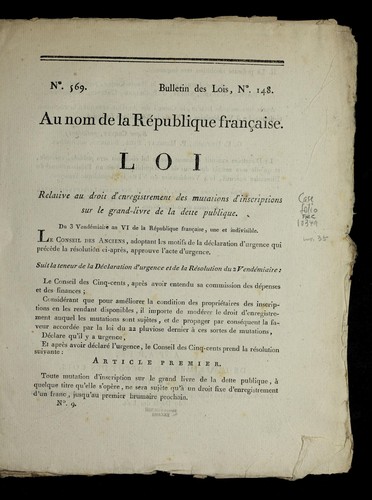 Loi relative au droit d'enregistrement des mutations d'inscriptions sur le grand-livre de la dette publique