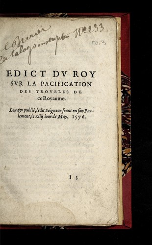 Edict dv roy svr la pacification des trovbles de ce royaume
