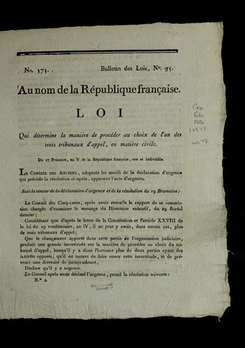 Loi qui de termine la manie  re de proce der au choix de l'un des trois tribunaux d'appel, en matie  re civile by France cover