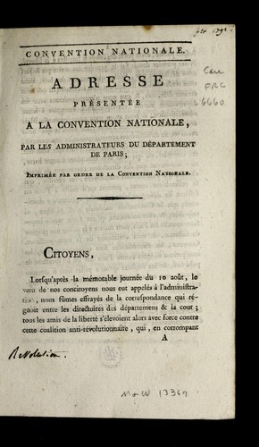 ... Adresse pre sente e a la Convention nationale by Seine (France) cover