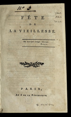 Fe te de la vieillesse by Paris (France) cover