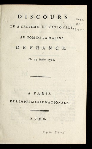 Discours lu a l'Assemble e nationale by France. Marine cover