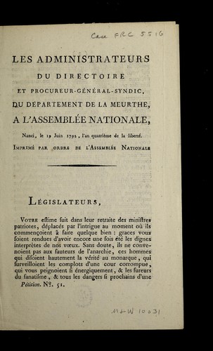 Les administrateurs du directoire et procureur-ge ne ral-syndic du de partement de la Meurthe by Meurthe (France) cover