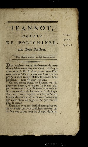 Jeannot, cousin de Polichinel, aux bons Parisiens by Paris (France) cover