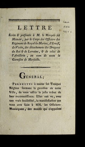 Lettre e crite & pre sente  a   M. le Marquis de Miran