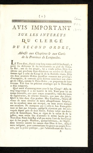 Avis important sur les inte re ts du clerge  du second ordre by Languedoc (France) cover