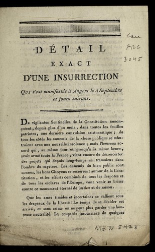 De tail exact d'une insurrection by Angers (France) cover