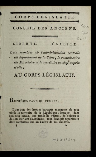 ... Les membres de l'administration centrale du de partement de la Seine by Seine (France) cover