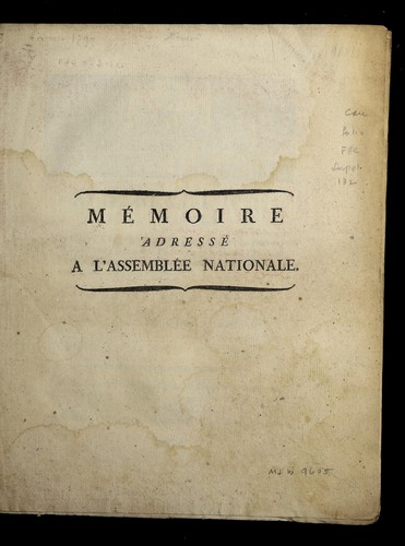 Me moire adresse  a l'Assemble e nationale by Mery (France) cover